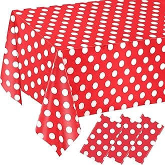 QISOLIY 3 Packs Minnie Mouse Table Cloths Red Polka Dot Tablecloth Disposable Plastic Waterproof Picnic Table Red and White Dots Minnie Tablecover for Birthday Party Bridal Shower 54 x 108 Inch