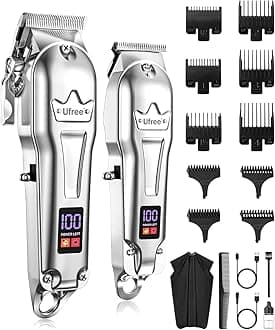 Hair Clippers for Men Professional, Barber Clippers and Trimmers Set, Cordless Hair Clippers for Hair Cutting Kit with LED Display, Electric Hair Trimmer, Gifts for Men, Silver