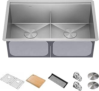 Kore Workstation 30-inch Undermount 16 Gauge Stainless Steel Kitchen Sink, Double Bowl Kitchen Sink with Accessories, KWU112-30
