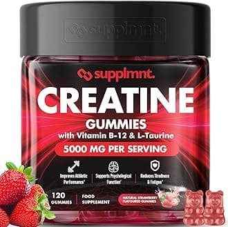 Supplmnt. Creatine 120 Gummies Max 5000mg for Men & Women Creatine Monohydrate Plus B12 and L-Taurine Chewable Gummies, 1 Month Supply (Single, Strawberry)