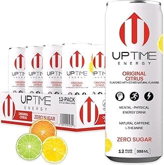 Energy Drink, Original Citrus Sparkling, 12 Pack, Vitamin C, L Theanine, Calcium, Sugar Free Energy Drinks for Focus Support, 142mg of Natural Caffeine, 5 Calories, Clean, Natural, 12 fl oz Cans
