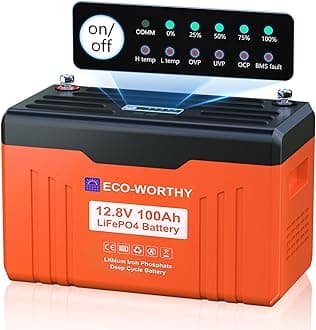ECO-WORTHY 12V 100AH LiFePO4 Lithium Battery with SOC Display, Upgrade 2.0 with built-in Bluetooth, 100A BMS with Low-Temp Protection, Suitable for RV, Camping, Solar Off-Grid trolling motor