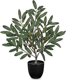 Briful Small Olive Trees Artificial Decor 19.6in Fake Olive Plant with Black Pot Decorative Olive Tree for Home Office Countertop Kitchen Table Farmhouse Decor