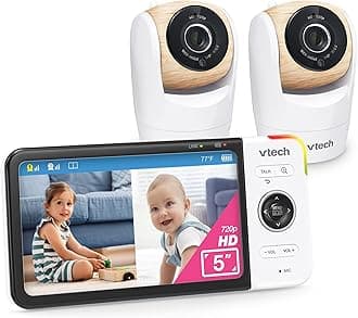 VM928-2HD 5” 720p HD Display 2 Cameras Baby Monitor,110 Wide Angle View,Remote Pan-Tilt-Zoom,Night Vision,Up to 1000ft Range,Temperature Sensor,9 Soothing Sounds & Lullabies,2-Way Talk,No WiFi