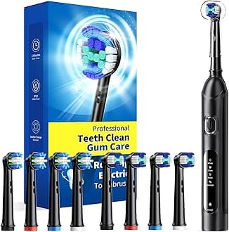 Rotating Electric Toothbrush Case for Adults, 4 Modes Deep Clean Electric Toothbrush with 8 Brush Heads (2 Types), 25-Days Rechargeable Power and 2 Min Smart Timer