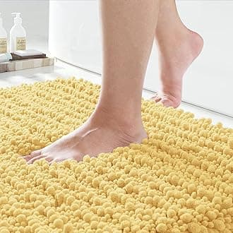 Yimobra Bathroom Rugs Non Slip Washable 32x20 Inch - Ultra Soft Absorbent Chenille Bath Mat, Quick Dry Shaggy Floor Carpet for Tub Shower, Yellow Home Decor AccessoriesOEKO-TEX STANDARD 100
