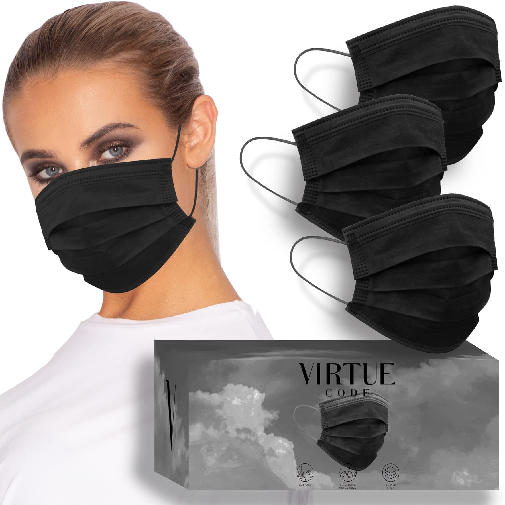 VIRTUE CODE Support Mask. 50 Disposable Face Masks for Men and Women