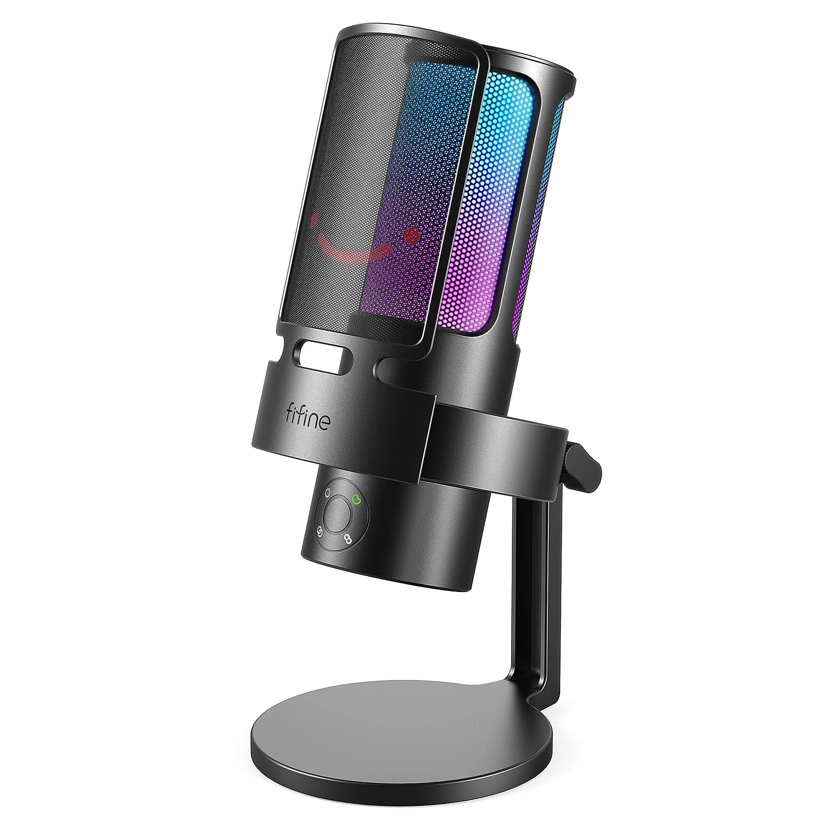 Gaming USB Microphone, PC Computer Mic with 4 Polar Patterns for Podcast Streaming Recording YouTube, RGB Condenser Desktop Mic for PS4, Mac, with Headphone Jack-AmpliGame A8 Plus