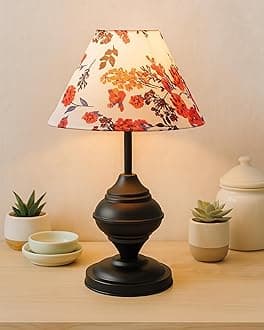 Homesake® Black Metal Table Lamp with Fabric Shade, B22 holder, Urn, (Cone Marigold)