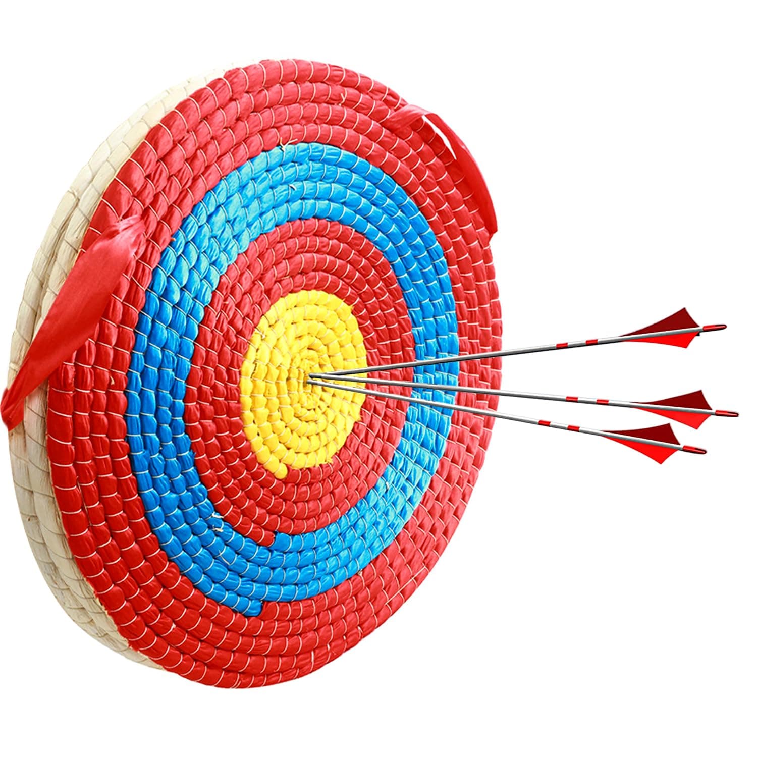 Archery Target， Solid Straw Round Target，Traditional Bow Arrow Target，Straw Target，used for outdoor sports archery bow, darts and shooting practice for adults, 55cm x 3 cm 3 layers, Red
