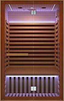 RIGO Sauna Infrared Far Infrared Sauna for Home Sauna 2 Person with Hemlock Wood Dry Sauna for Home Infrared Sauna 2 Person Low EMF Indoor Sauna for Two Person in Home Sauna 1950W with Speakers