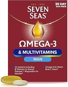 Seven Seas Omega-3 and Multivitamins Man, with B Vitamins and Magnesium, 30-Day Duo Pack, 30 Omega-3 Capsules and 30 Multivitamin Tablets