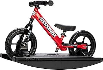 Strider 12” Sport Bike (Red) + Rocking Base - Helps Teach Baby How to Ride a Balance Bicycle - for Kids 0 to 4 Years - Easy Assembly & Adjustments