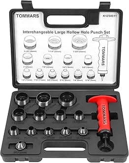 TOMMARS Hollow Punch Kit with Pin Point Punch Shaft Hole Cutter Set Gasket Punch Tools Gasket Cutter 14 PCS 5mm-35mm 3/16" to 1-3/8"
