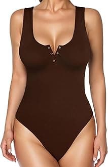Bodysuits for Women Tummy Control Henley Going Out Outfits Shirts Body Suits Thong Button Down Tank Tops