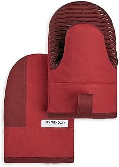 KitchenAid Beacon Two-Tone Non-Slip Mini Oven Mitt Set, Passion Red/Bordeaux, 5.5"x8", 2 Piece