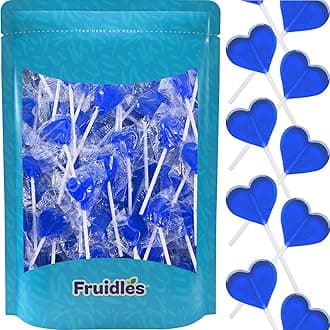 Fruidles Lollipops Mini Heart Shaped Flavored Delicious Lollipop, Individually Wrapped, 5g Lollipop (60 Lollipops, Blueberry)