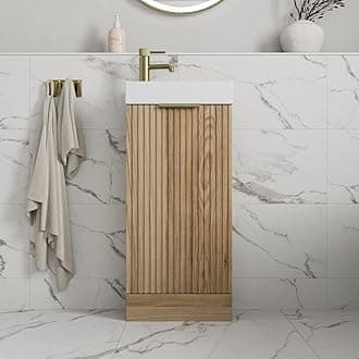 Fluted 400mm Bathroom Vanity Unit Ceramic Wash Sink, Cloakroom Storage Furniture Under Basin Cabinet Floorstanding Cupboard, Wood
