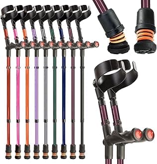 Flexyfoot Shock Absorbing Comfy Grip Double Adjustable Crutches - Pair - BlackBerry - Improves Safety, Improves Grip, Reduces Shocks & Jarring