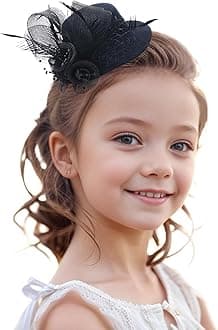 Zinniday Girls Mini Fascinator Hat - Black Top Hats with Veil for Little Girl Tea Party, Fascinators for Birthday High Tea Headwear Decoration
