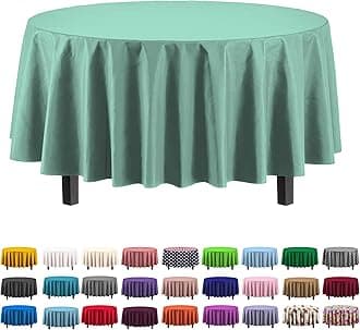 Exquisite 12-Pack Premium Plastic Tablecloth 84in. Round Table Cover - Light Mint