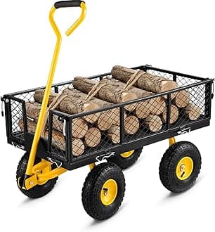VEVORSteel Garden Cart, Heavy Duty 900 lbs Capacity, with Removable Mesh Sides to Convert into Flatbed, Utility Metal Wagon with 180° Rotating Handle and 10 in Tires, Perfect for Garden, Farm, Yard