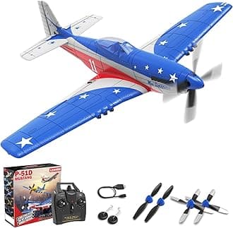 LEAMBE 4 Channel RC Plane, Ready to Fly Aerobatic Aircraft, Easy Control for Beginners, P51 Mustang RC Airplane for Adults Blue-Red
