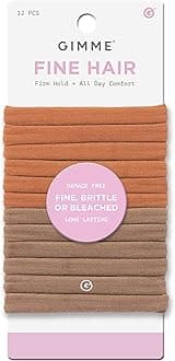 Gimme Beauty Fine Hair Elastic Bands - Slim-Fit Elastic Ties for Fine, Brittle, or Bleached Hair - No-Dent, Gentle-Grip Ponytail Holders for All-Day Comfort - 12 Pack, Brown/Tan