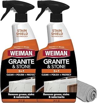 Weiman Granite and Stone Cleaner 3-in-1, Removes Grease, Stains & Watermarks, Streak-Free Formula with Stain Shield Technology, Safe on Marble, Quartz, Tile, Granite, Quartzite & Slate