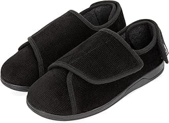 Men's Wide Fit Corduroy Slippers, Adjustable Hook & Loop with Memory Foam for Indoor Comfort