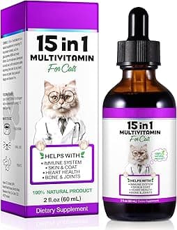 Cat Multivitamin - 15 in 1 Multivitamin Drops for Cats, Cat Supplements Vitamins with Glucosamine & MSM Supports Joint Care, Skin & Coat, Pets Supplies Vitamins for Cats, Bacon Flavor - 2 Fl Oz / 60ml