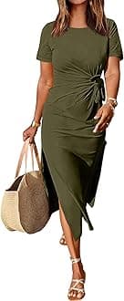 ANRABESS Women's 2026 Summer Maxi Tshirt Dress Short Sleeve Crewneck Tie Waist Casual Slim Fit Slit Spring Long Beach Dresses