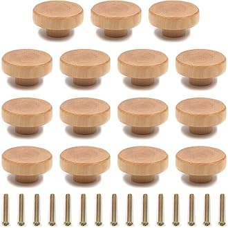 MY MIRONEY Round Wood Cabinet Knobs Pulls Handles 1.5" Diameter Hardware Furniture Drawer Knobs Dresser Wardrobe Cupboard Pulls Pack of 15