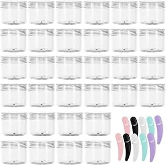 Refillable Cosmetic Sample Jars - 100 Pack 20g (0.7oz) Clear Small Travel Containers with Lids + 10 Mini Makeup Spatulas - BPA Free