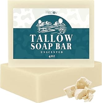 Beef Tallow Soap Bar – All Natural Grass Fed Tallow Wash Unscented – Moisturizing Face & Body Wash Great for Eczema, Dry, Itchy, Sensitive Skin – Pure Bath Body Wash Soap for Adults, Kids