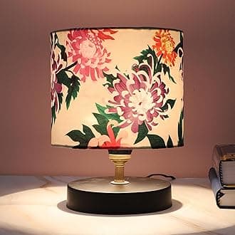 tu casa Black Metal Base with Carnation Print with Satin Shade Table Lamp for Home Decoration Bedroom Living Room Lounge Office Festival Gifting Study Table H - 9" / No Blub