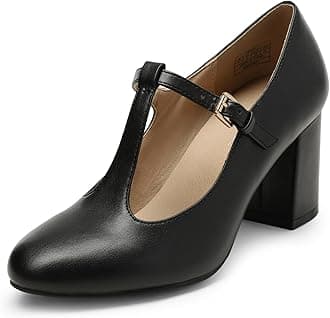 DREAM PAIRS Low Chunky Heels for Women T-Strap Mary Jane Pumps Wedding Dress Shoes