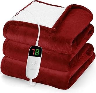 greenoakHeated Blanket Electric Throw 50"X60", Heating Blanket with 10 Heat Levels 1/2/4/6/8 Hours Auto-Off Overheat Protection, Flannel Sherpa Soft Warm Heater Blanket, ETL Certified Red
