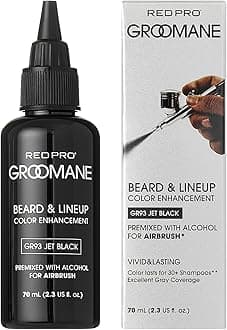 RED Pro GROOMANE Beard & Lineup Color Enhancement for Airbrush, Natural Semi-Permanent Barber Beard Dye, Long-Lasting Gray Coverage, Men Hairline Color (Jet Black (Premix), 2.3 fl.oz)