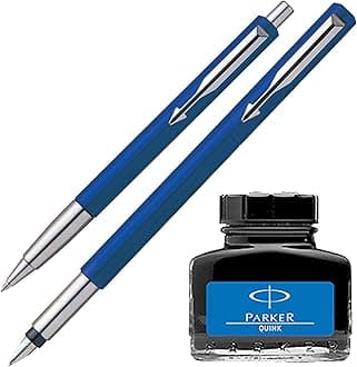 Parker Vector Standard Sets Fountain Pen + Ball Pen - Blue + Quink Ink Bottle - Blue (30ML)