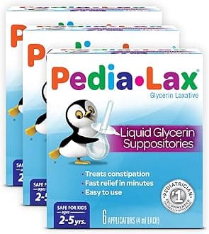 Pedia-Lax Laxative Liquid Glycerin Suppositories for Kids, Ages 2-5, 6 CT, 3 Pack