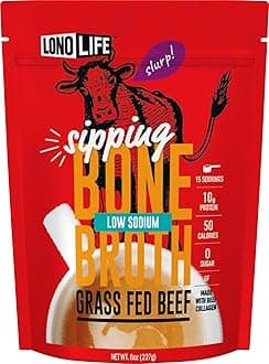 LonoLife Low Sodium Beef Bone Broth Powder Mix | Grass-Fed, 10g Protein | Collagen-Rich, Keto & Paleo Friendly | Natural Ingredients | 8oz Bulk Container (15 Servings)