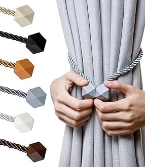 Magnetic Curtain Tiebacks- Upgrade 2022 with a Thicker Twist Rope & Strong Magnet Tieback Window Treatment Holdbacks Draperies Holders Decorative Drape Handmade Tie Back (Grey, 4)