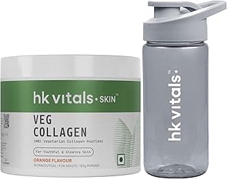 Veg Collagen Supplement Powder (Orange, 120g) & Sipper | Pack of 2 | Collagen Peptides with Vitamin C, E | For Healthy Skin, Hair & Nails