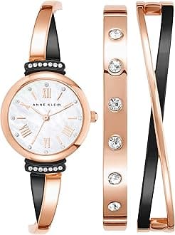 Women's Premium Crystal Accented Bangle Watch Set, AK/2245RTST