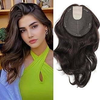 YAMI Real Human Hair Toppers for Women - 14inch Remy Toppers with Thinning Hair (Dark Brown)