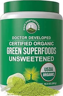 Unsweetened Organic Greens Superfood Powder. Super Greens Powder with 25+ Organic Ingredients for Max Energy and Athletic Performance. Vegan Keto Green Juice Daily Drink