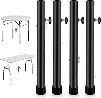 Table Leg Extenders for Folding Tables, Folding Table Legs Extensions for Straight and Bent Legs, Heavy Duty Steel 4 Levels Adjustable Folding Table Leg Risers, Raise Table Height