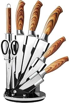 Kitchen Knife Set,6-Pieces Sharp Knife Set for Kitchen, Non-Stick Non-Slip Stainless Steel Chef Knife Set with Universal Knife Block Suitable for Home Restaurant (Wooden Handle Steel)