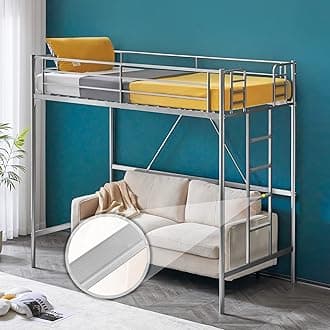 VINGLI Twin Loft Bed with Stairs Flat Steps for Kids, Adults Single Bed Space Saver Metal Loft, No Box Spring Required, Gray